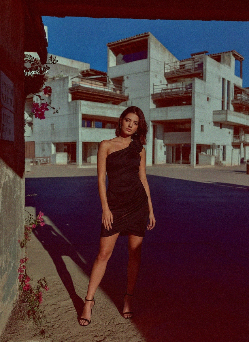 Elegant Black One-Shoulder Ruched Mini Dress photo 4