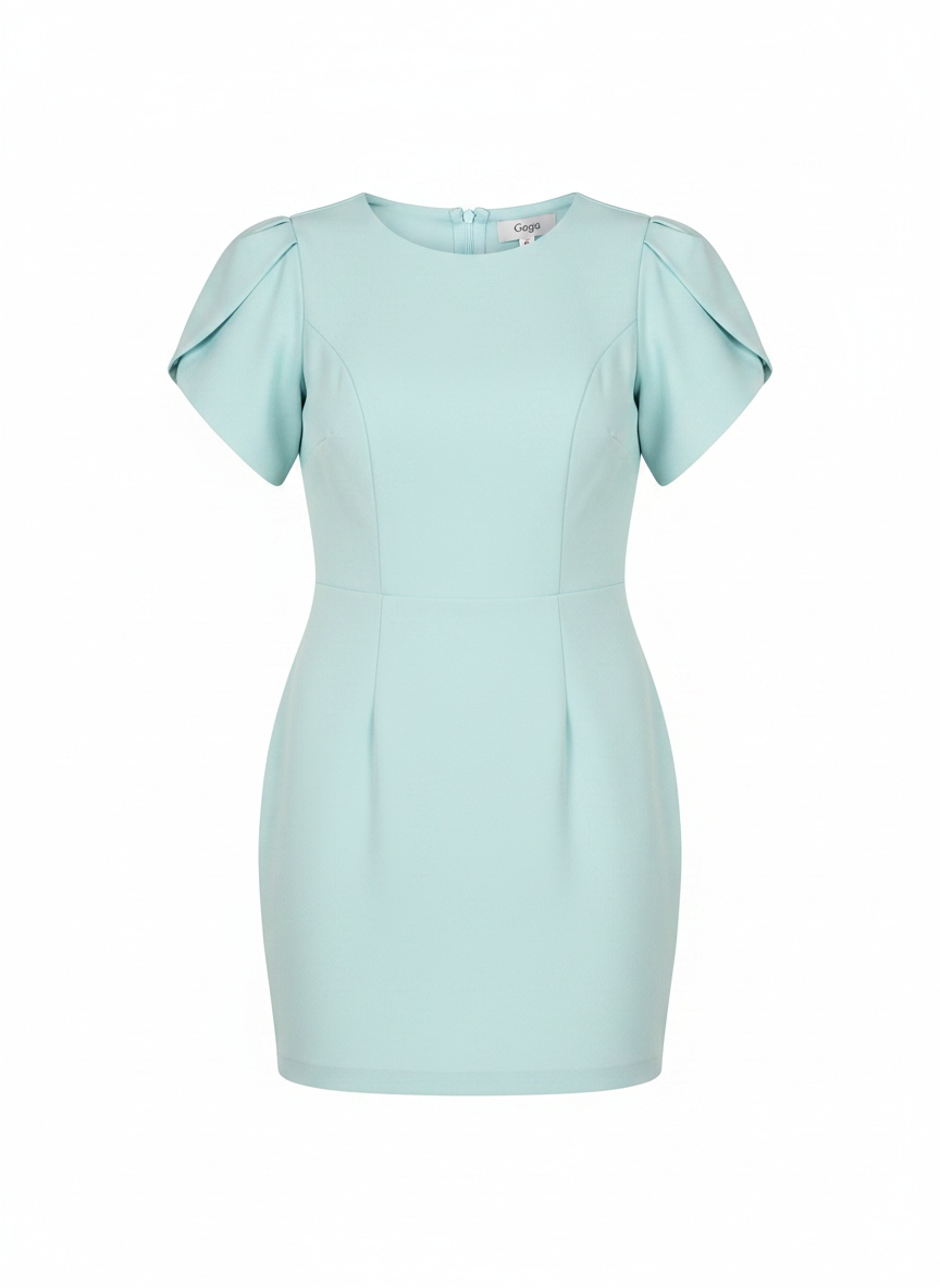 Elegant Mint Blue Mini Dress with Structured Sleeves photo 1