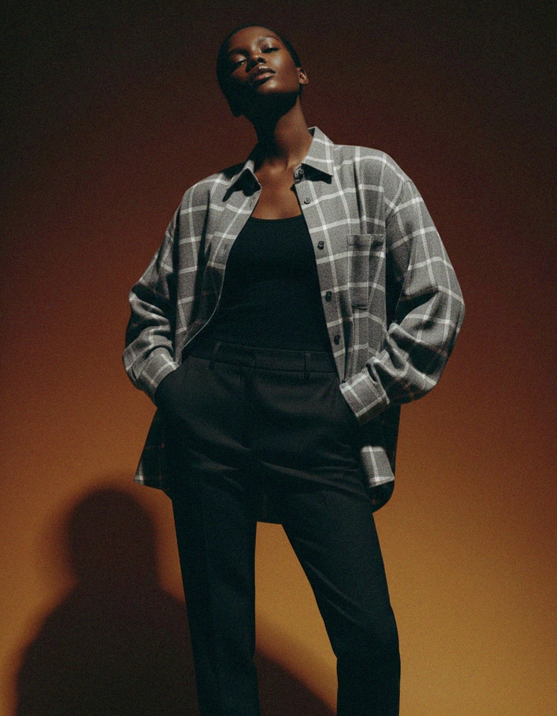 Oversized Grey Plaid Button-Up Shirt photo 2