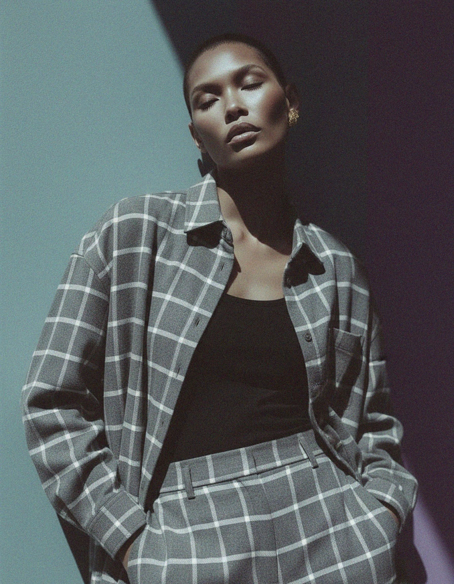 Oversized Grey Plaid Button-Up Shirt photo 3