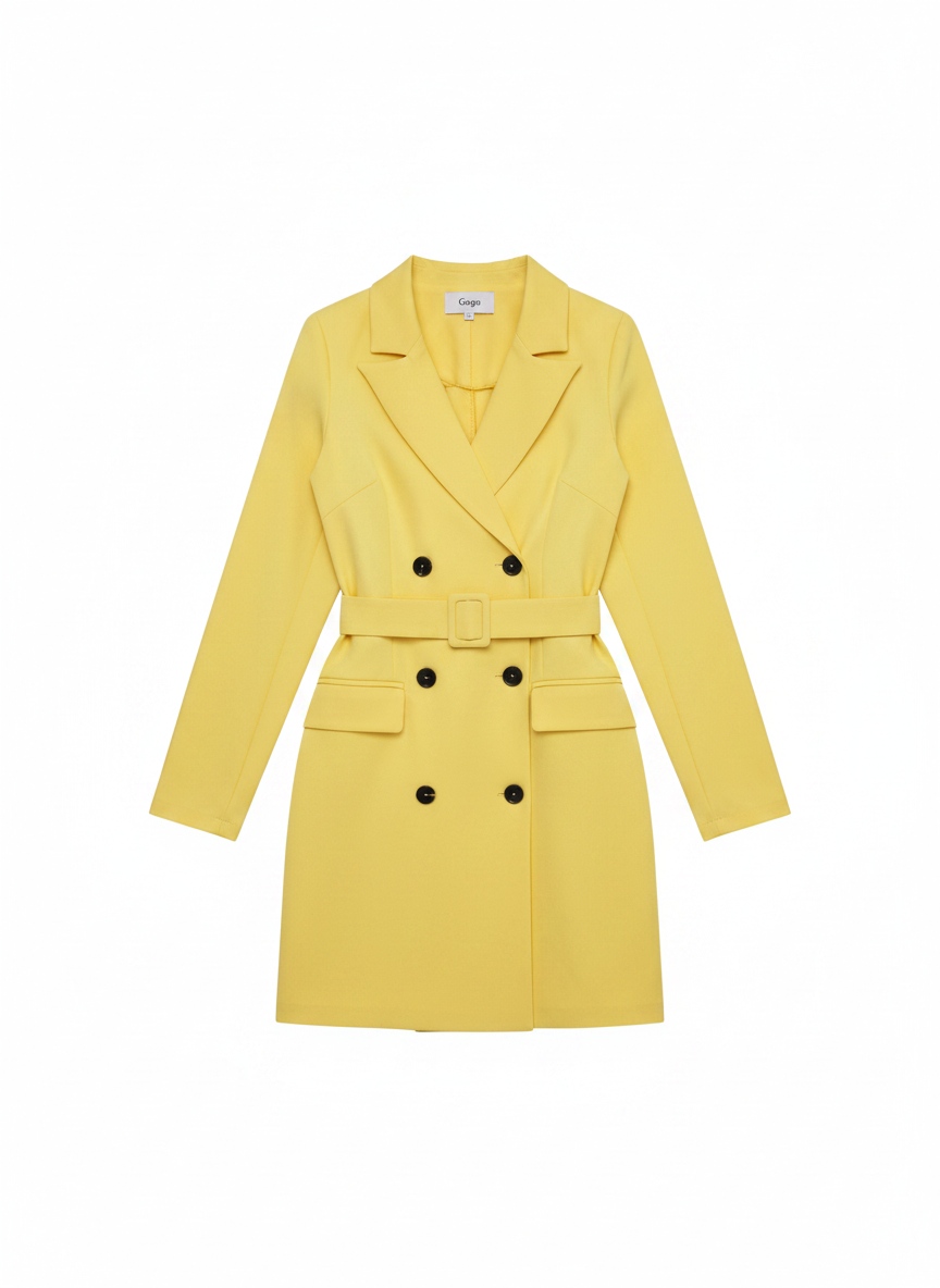 Yellow Belted Double-Breasted Mini Dress photo 1
