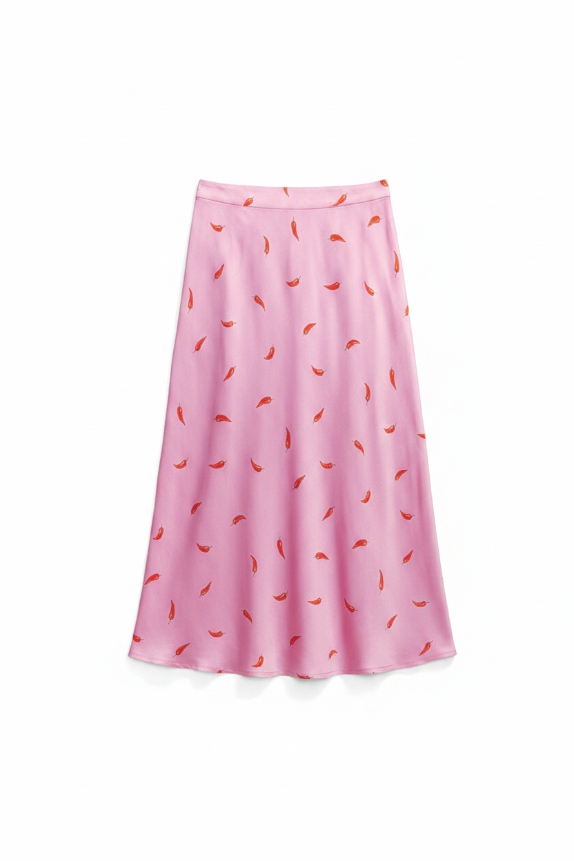 Vibrant Pink Maxi Skirt with Chili Pepper Print photo 1