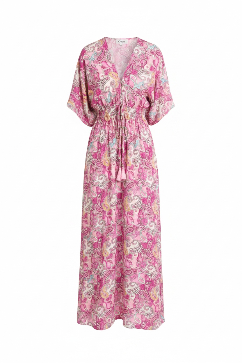 Pink Paisley V-Neck Maxi Dress photo 1