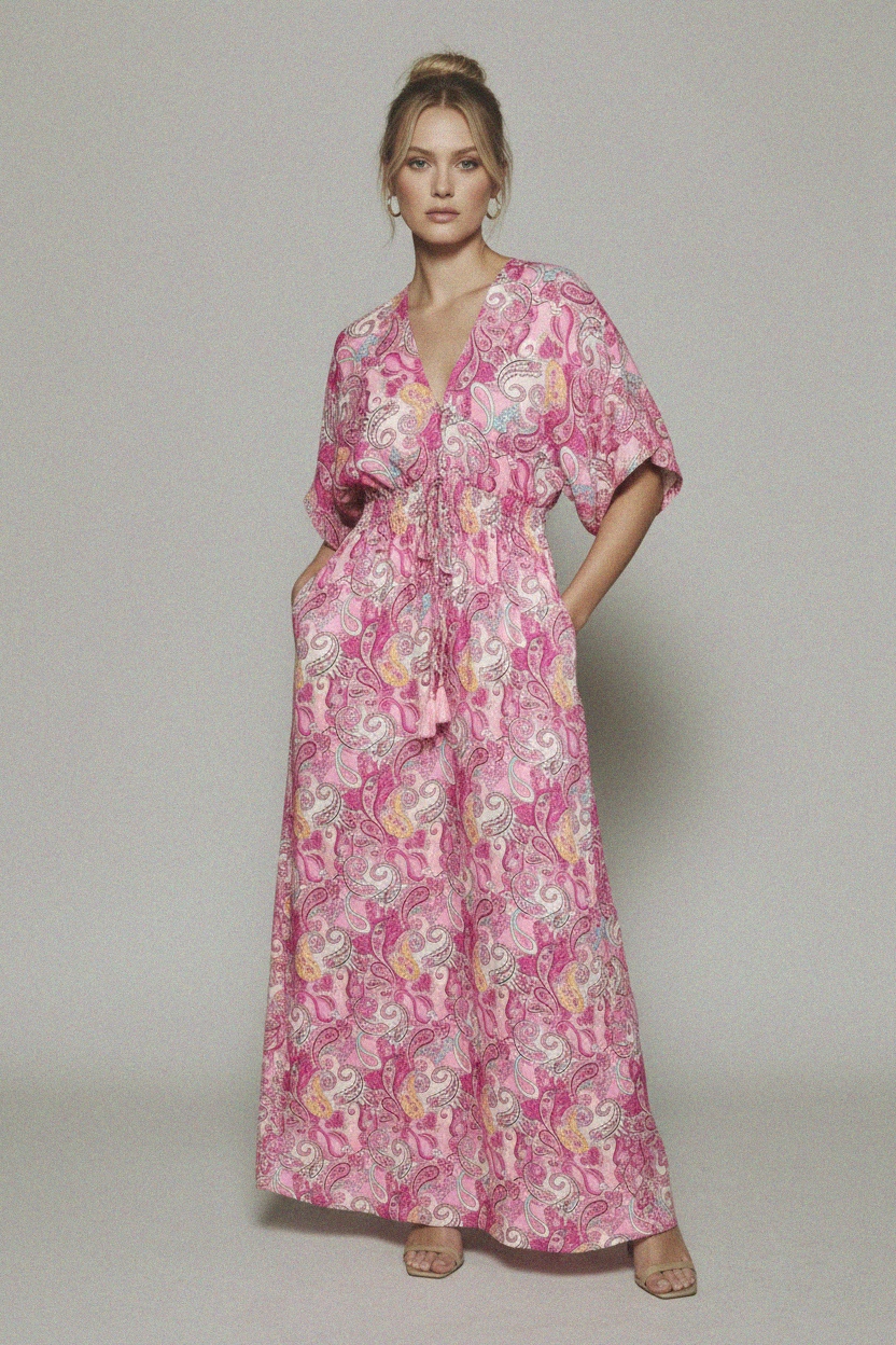 Pink Paisley V-Neck Maxi Dress photo 2