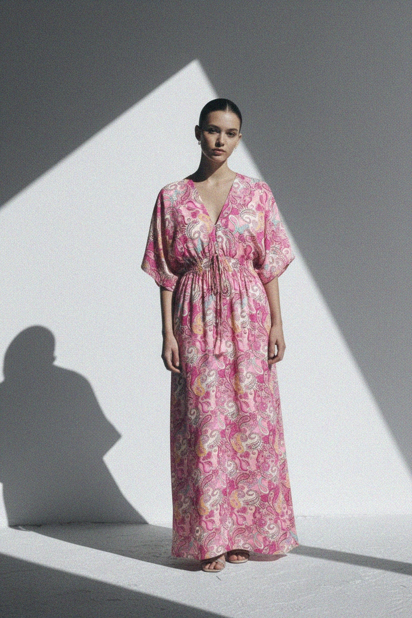Pink Paisley V-Neck Maxi Dress photo 4