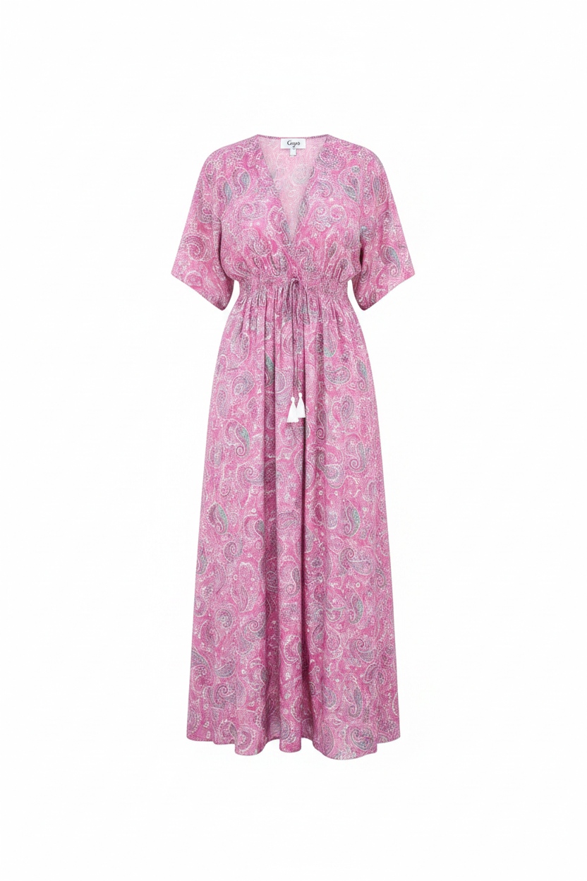Flowy Pink Paisley Maxi Dress with Tassel Tie Waist photo 1