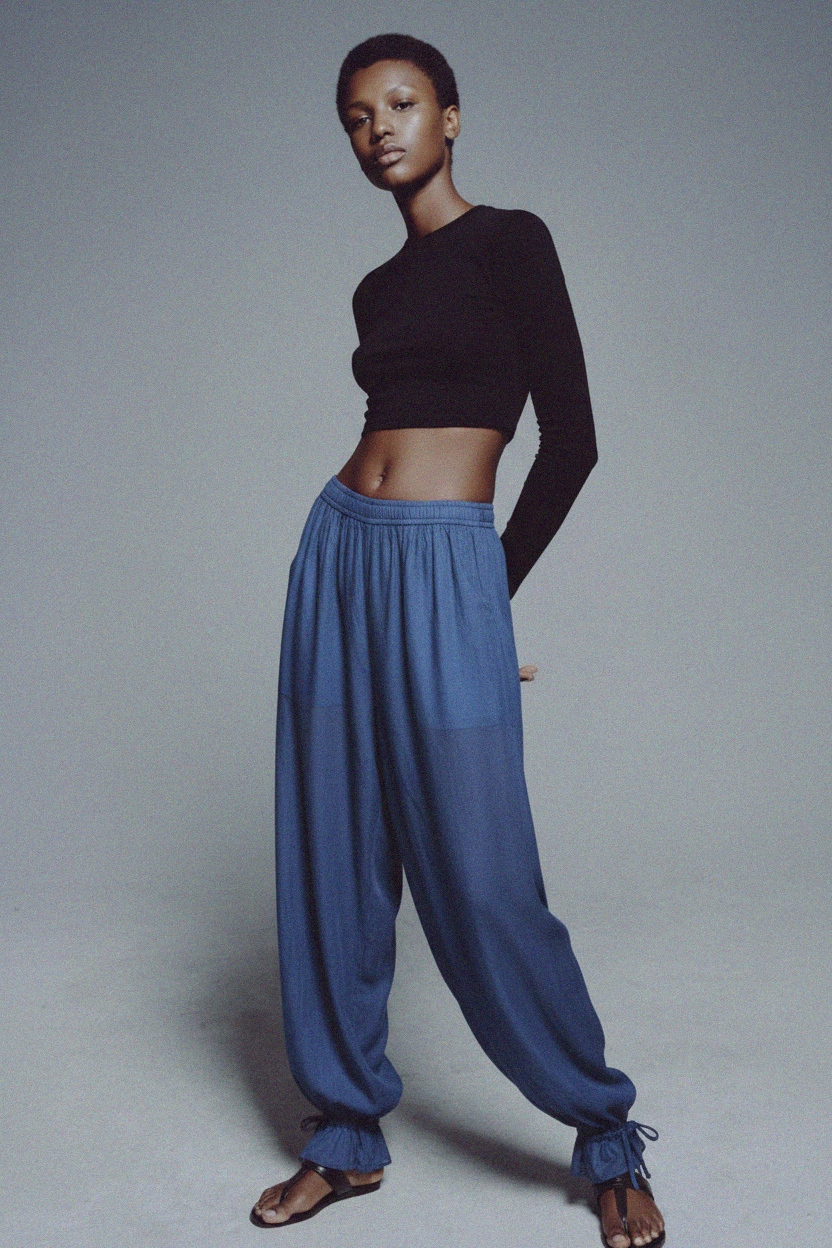 Flowy Blue Harem Pants with Ruffled Ankles photo 2