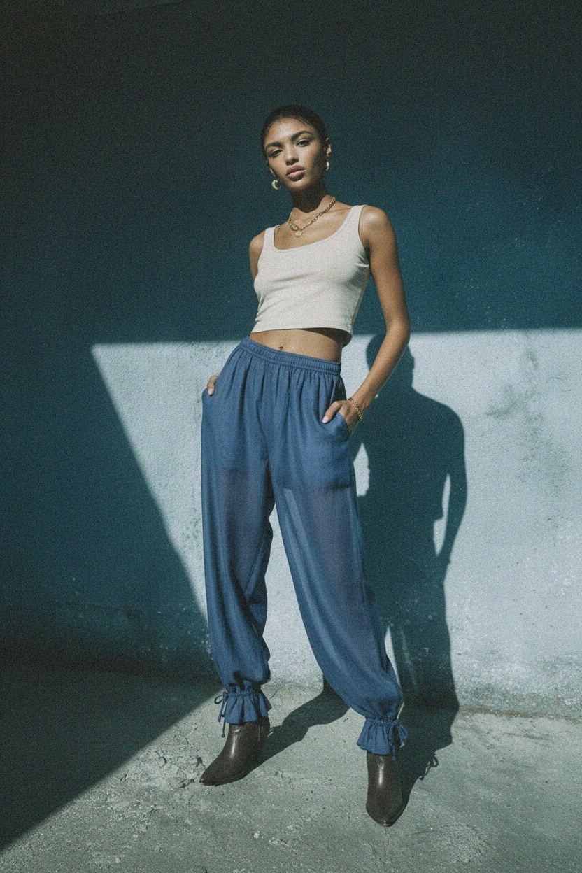 Flowy Blue Harem Pants with Ruffled Ankles photo 3