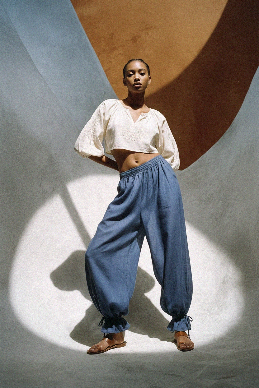 Flowy Blue Harem Pants with Ruffled Ankles photo 5