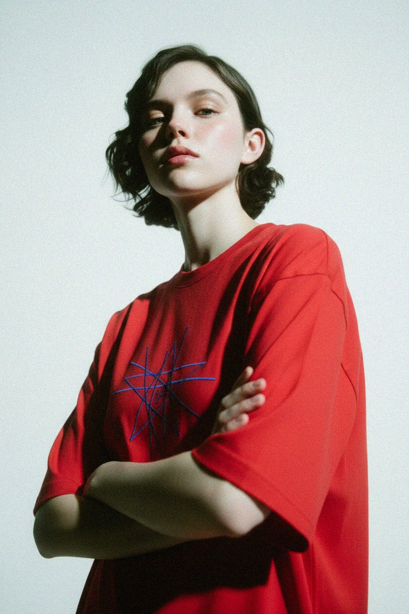 Oversize Red T-shirt with Supergirl Star Graphic photo 2