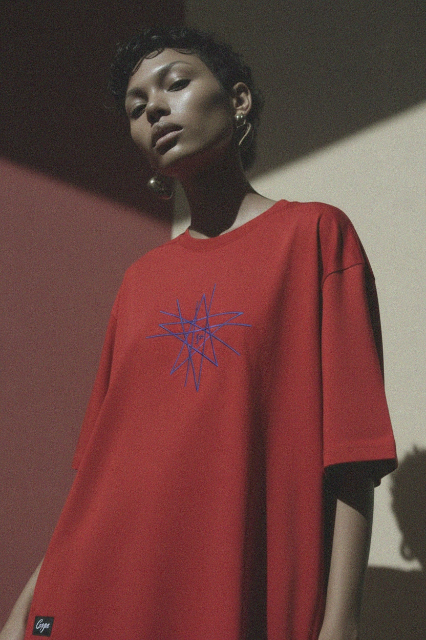 Oversize Red T-shirt with Supergirl Star Graphic photo 3