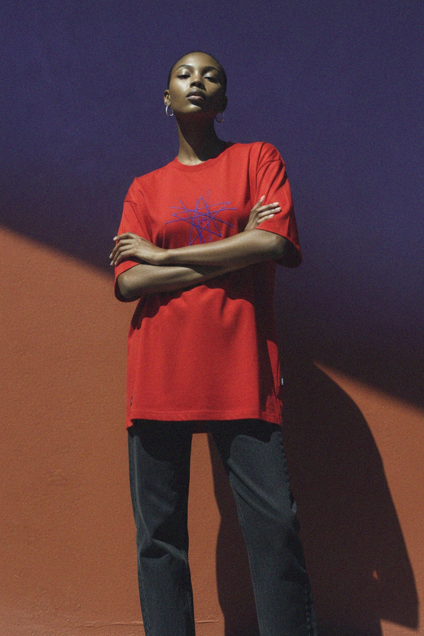 Oversize Red T-shirt with Supergirl Star Graphic photo 4