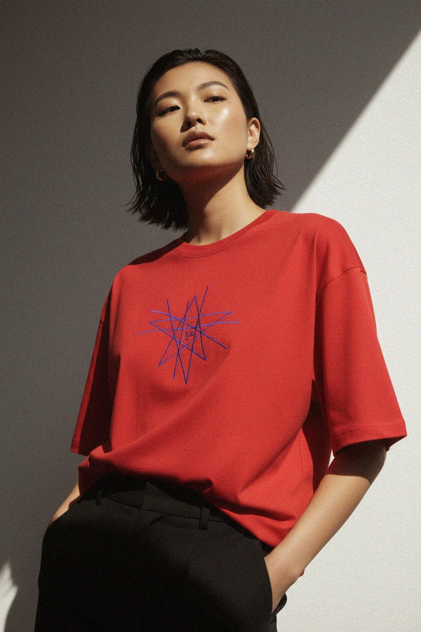 Oversize Red T-shirt with Supergirl Star Graphic photo 5
