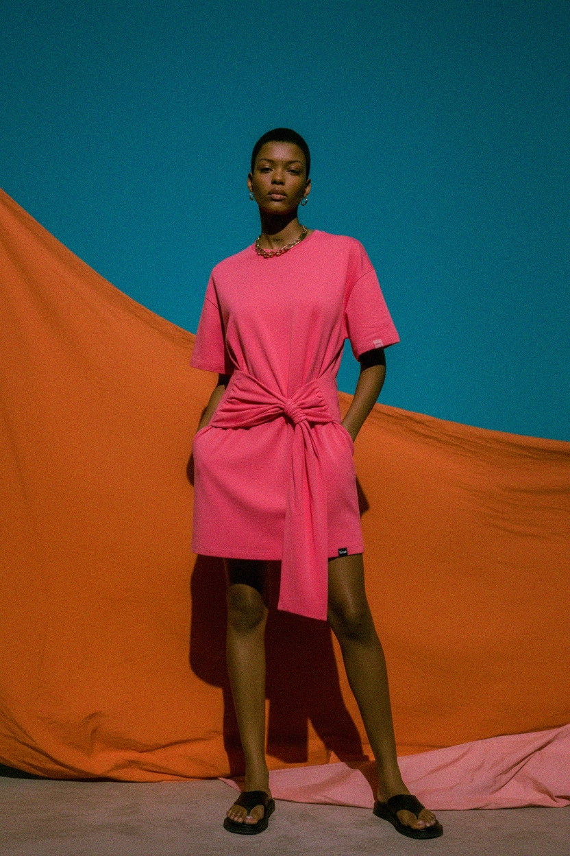 Vibrant Pink Knot-Front Mini Dress photo 3