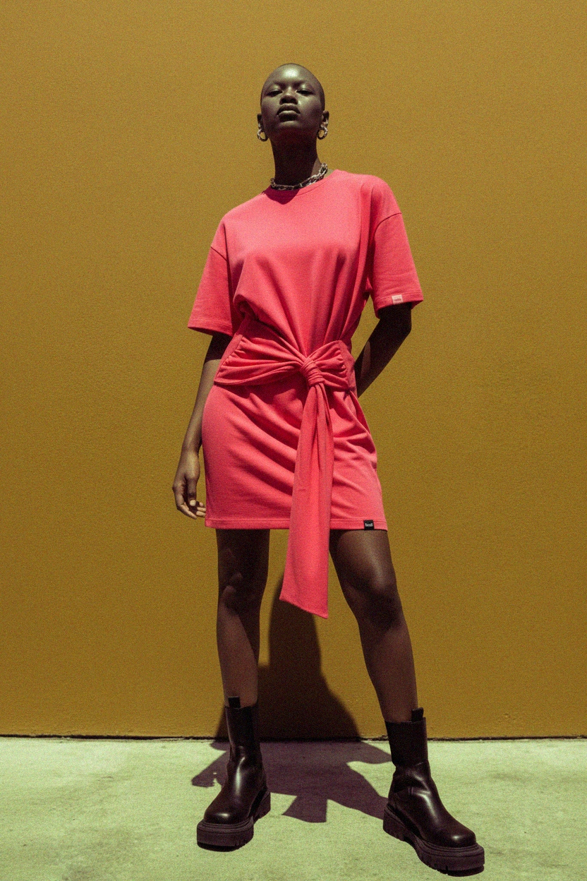 Vibrant Pink Knot-Front Mini Dress photo 4