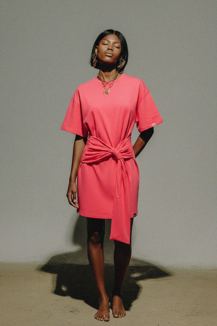 Vibrant Pink Knot-Front Mini Dress photo 5