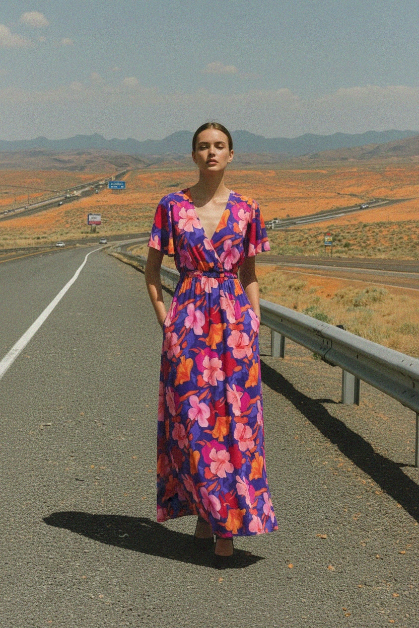 Vibrant Floral Print Maxi Dress with Flutter Sleeves photo 4