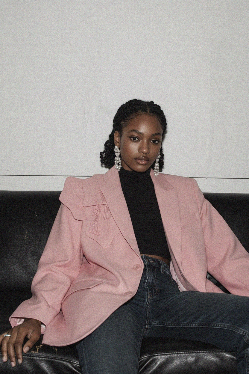 Stylish Pink Oversized Blazer with Shoulder Detail photo 2