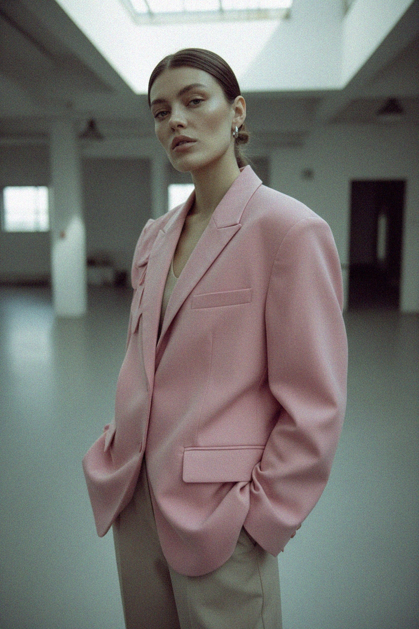 Stylish Pink Oversized Blazer with Shoulder Detail photo 3