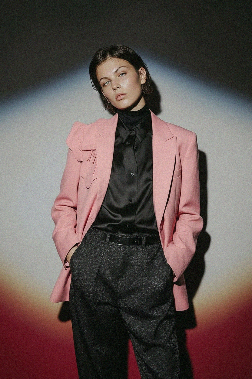 Stylish Pink Oversized Blazer with Shoulder Detail photo 4