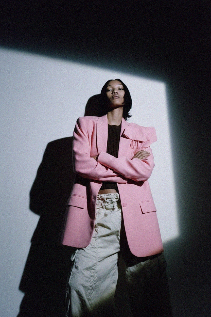 Stylish Pink Oversized Blazer with Shoulder Detail photo 5