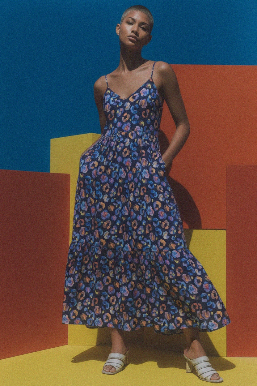 Abstract Floral Print Tiered Maxi Dress photo 2