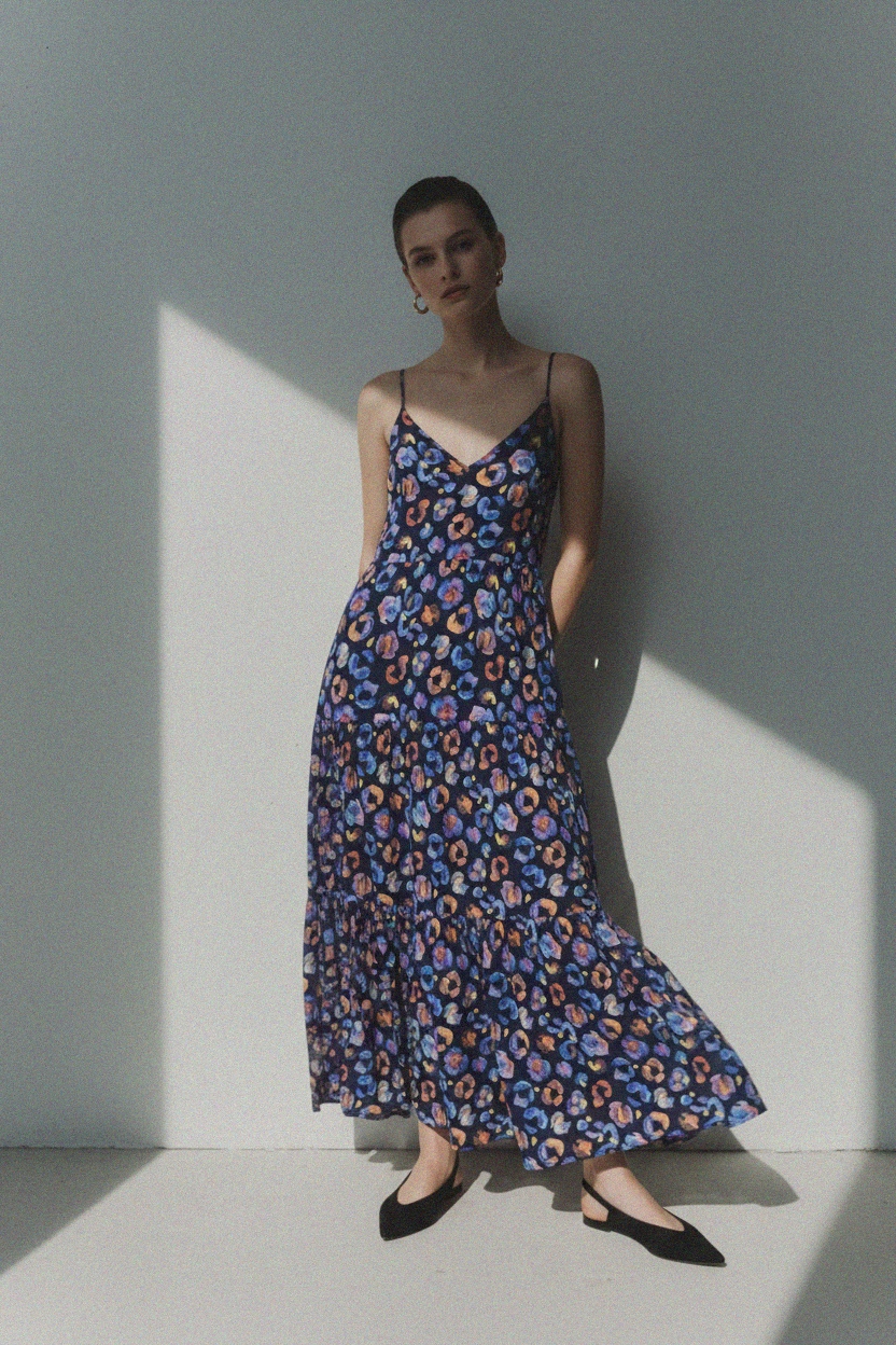 Abstract Floral Print Tiered Maxi Dress photo 3