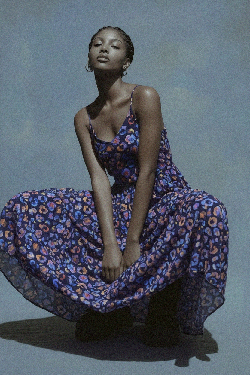 Abstract Floral Print Tiered Maxi Dress photo 4