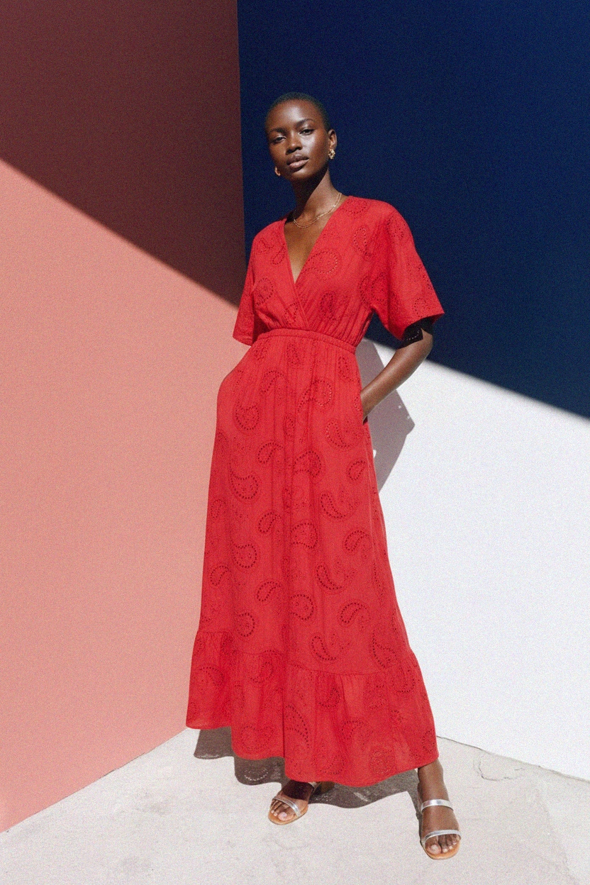 Red Paisley Eyelet Maxi Dress photo 2