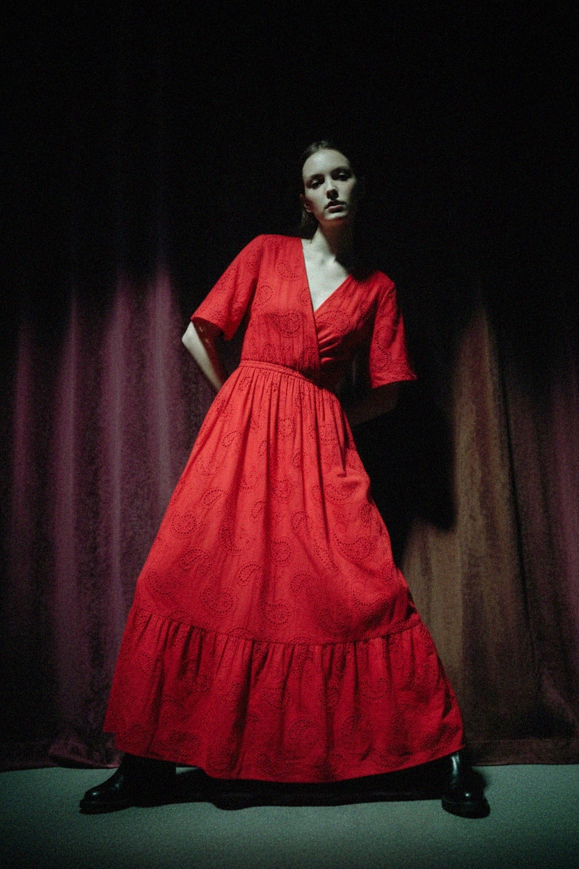 Red Paisley Eyelet Maxi Dress photo 3