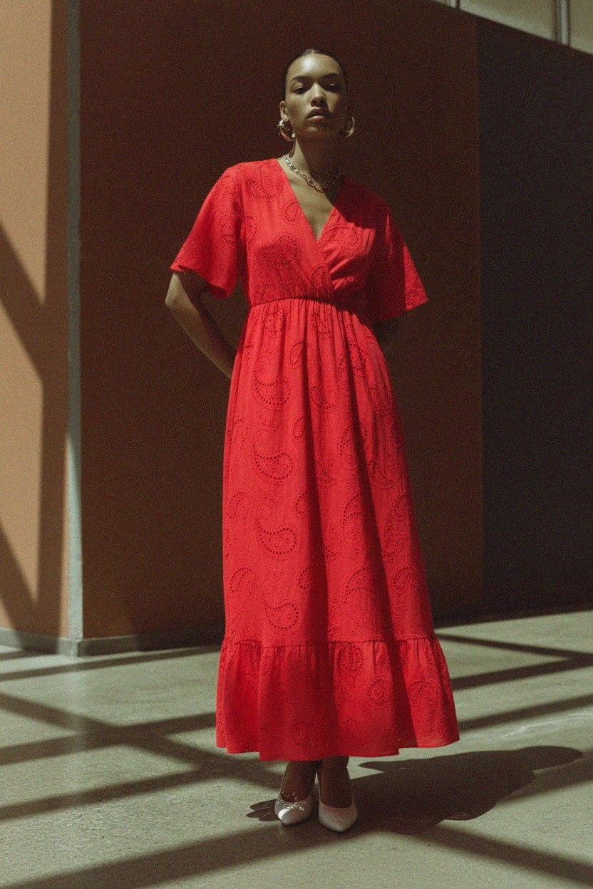 Red Paisley Eyelet Maxi Dress photo 5