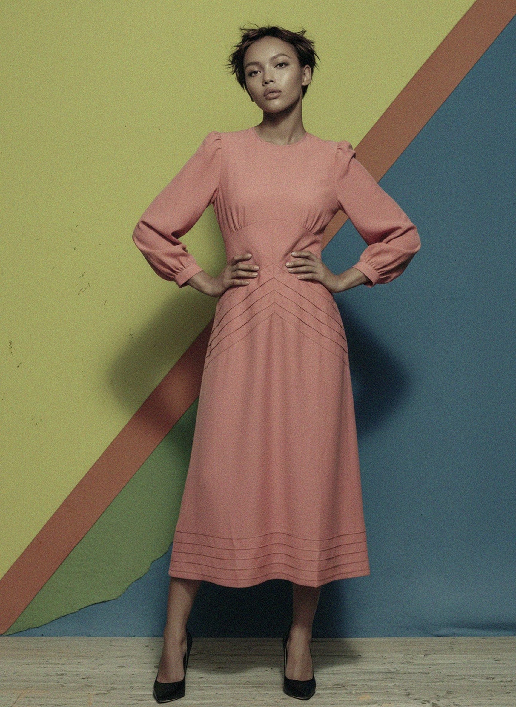 Dusty Rose Midi Dress with Long Sleeves photo 2