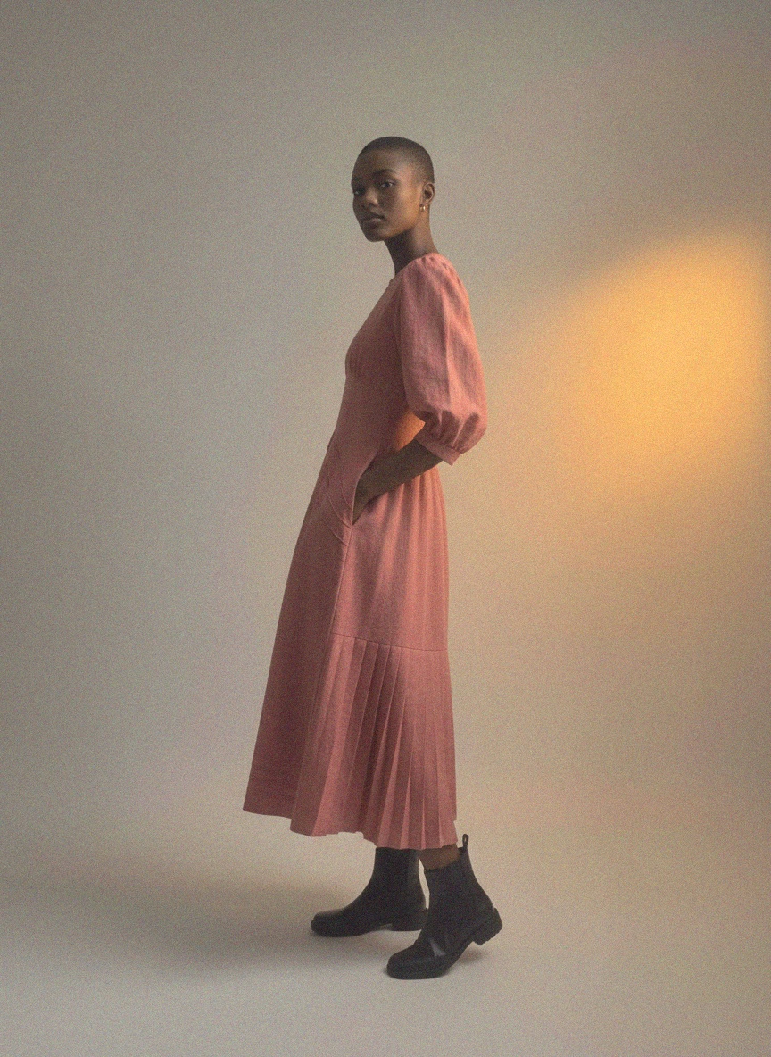 Dusty Rose Midi Dress with Long Sleeves photo 3