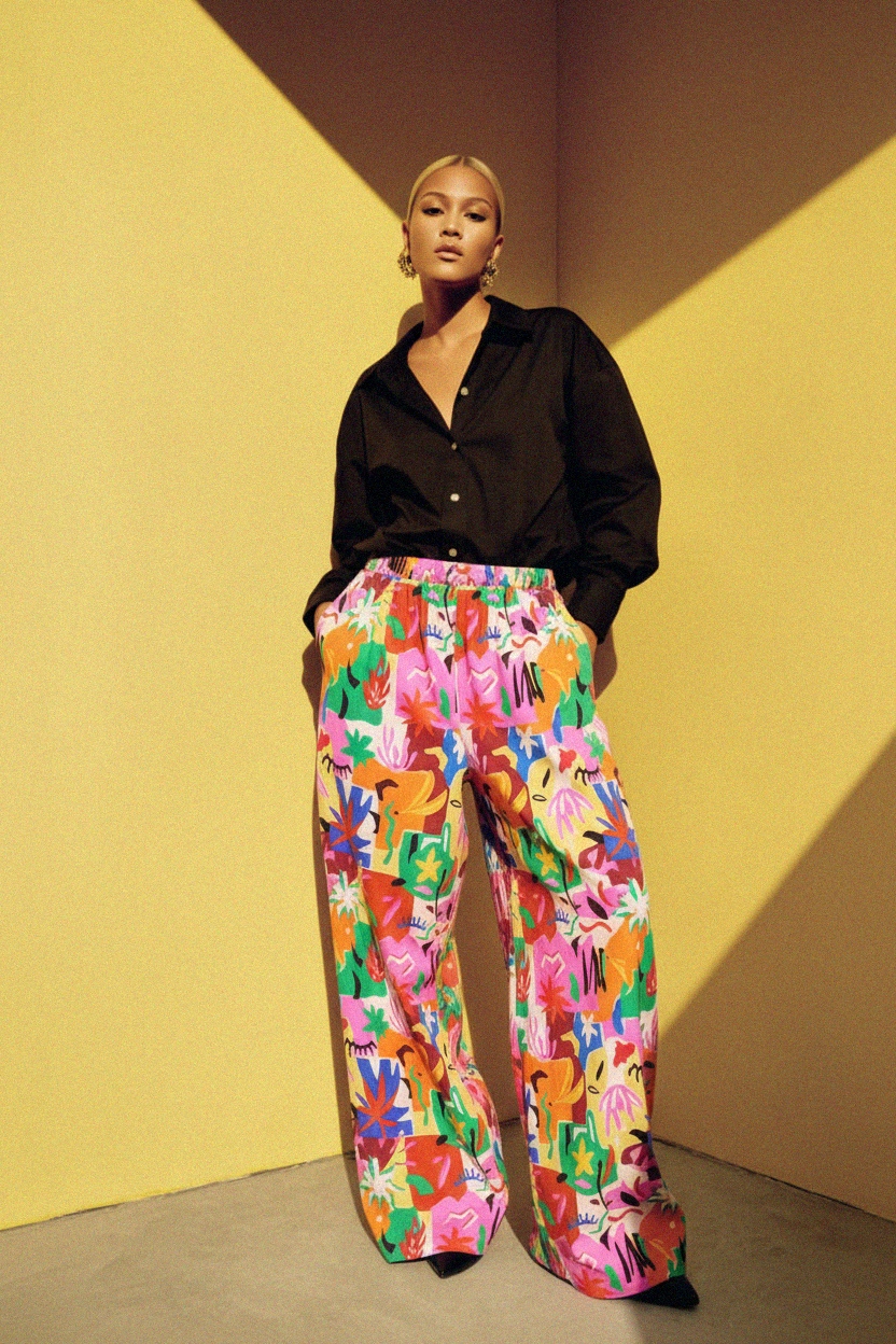Vibrant Abstract Print Wide-Leg Pants photo 2