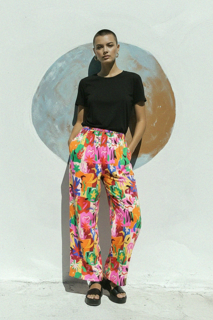 Vibrant Abstract Print Wide-Leg Pants photo 3
