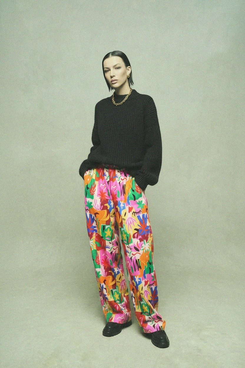 Vibrant Abstract Print Wide-Leg Pants photo 4