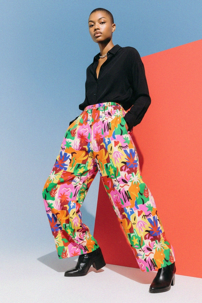 Vibrant Abstract Print Wide-Leg Pants photo 5