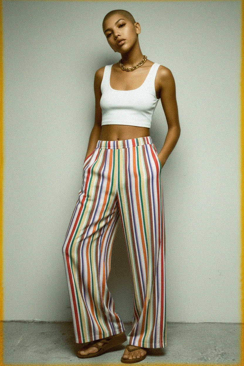 Vibrant Striped Wide-Leg Beach Pants photo 5