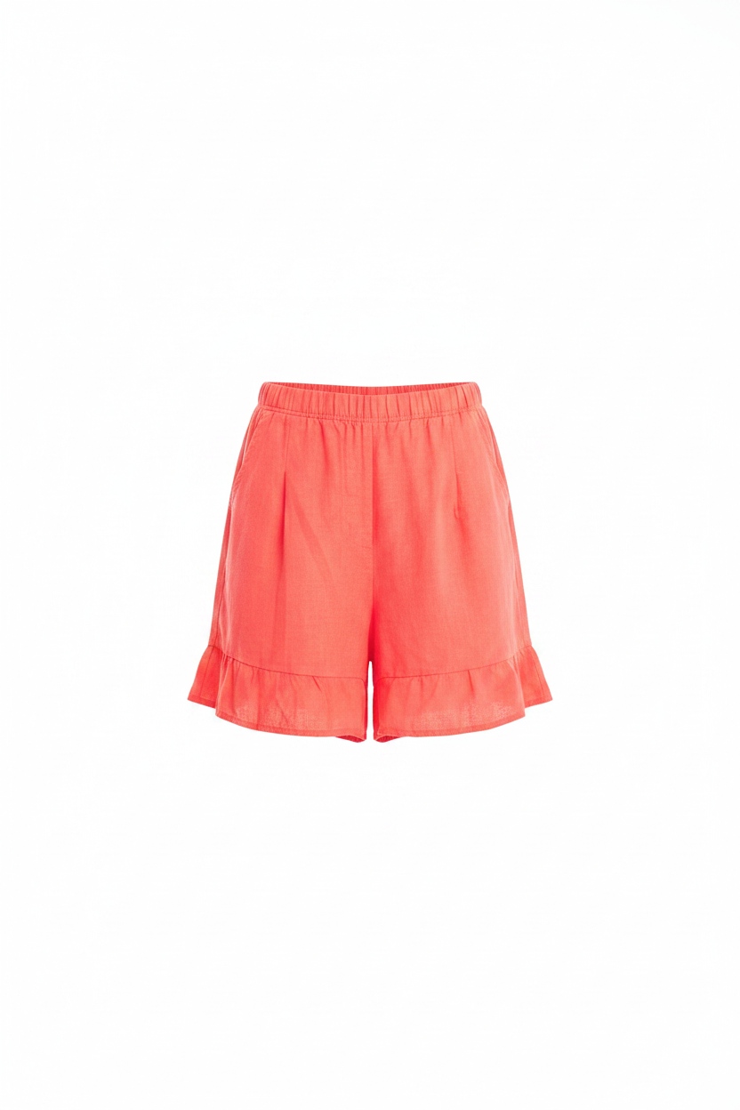 Coral Ruffle Hem Casual Shorts photo 1