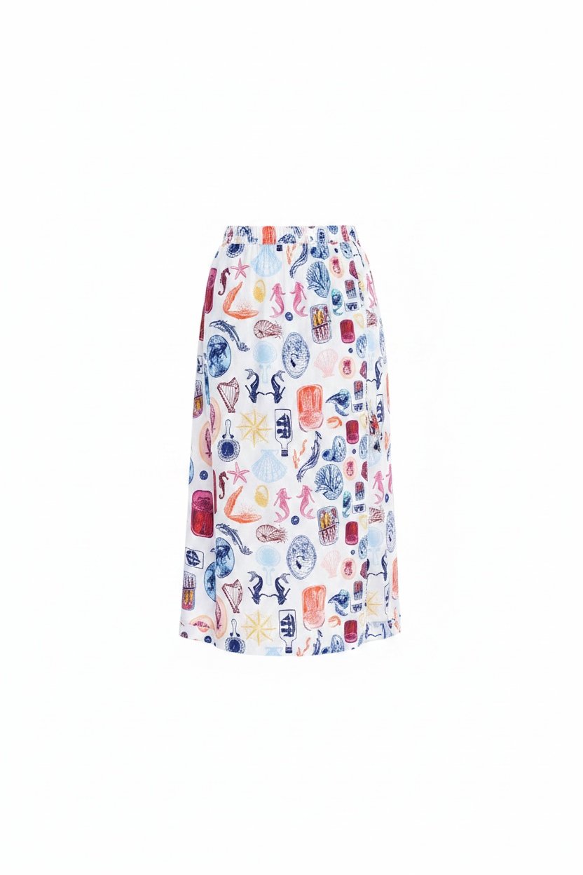 White Midi Skirt with Playful Sea Life Print photo 1