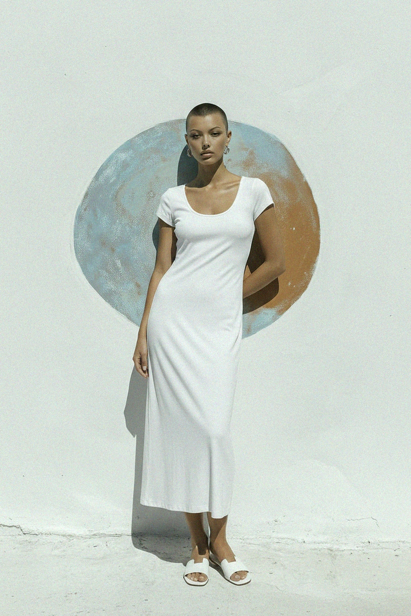 Effortless White Midi Dress with Scoop Neck photo 3