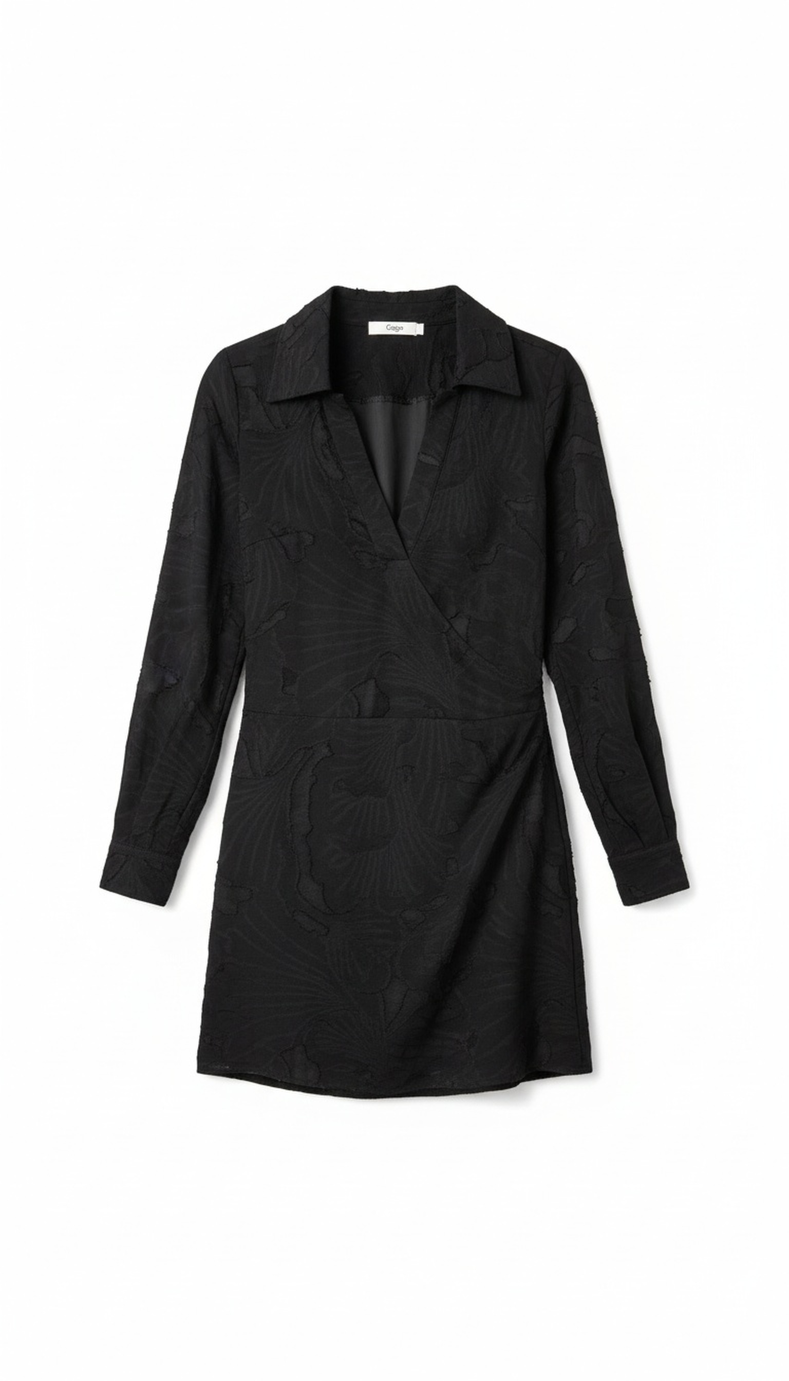 Black Textured Long Sleeve Mini Dress photo 1