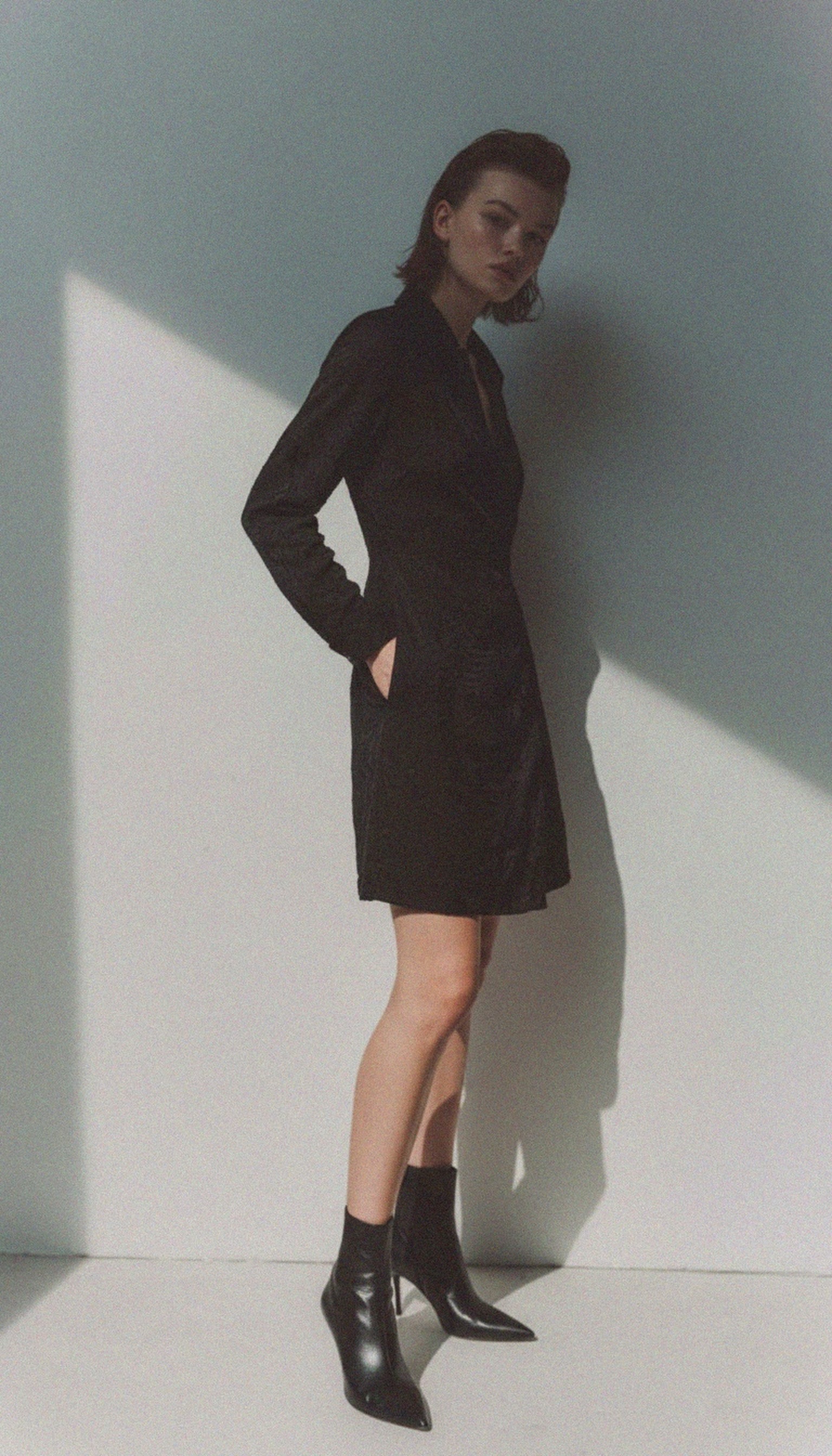 Black Textured Long Sleeve Mini Dress photo 2