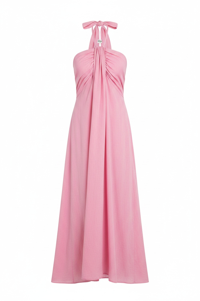 Flowy Pink Halter Maxi Dress photo 1