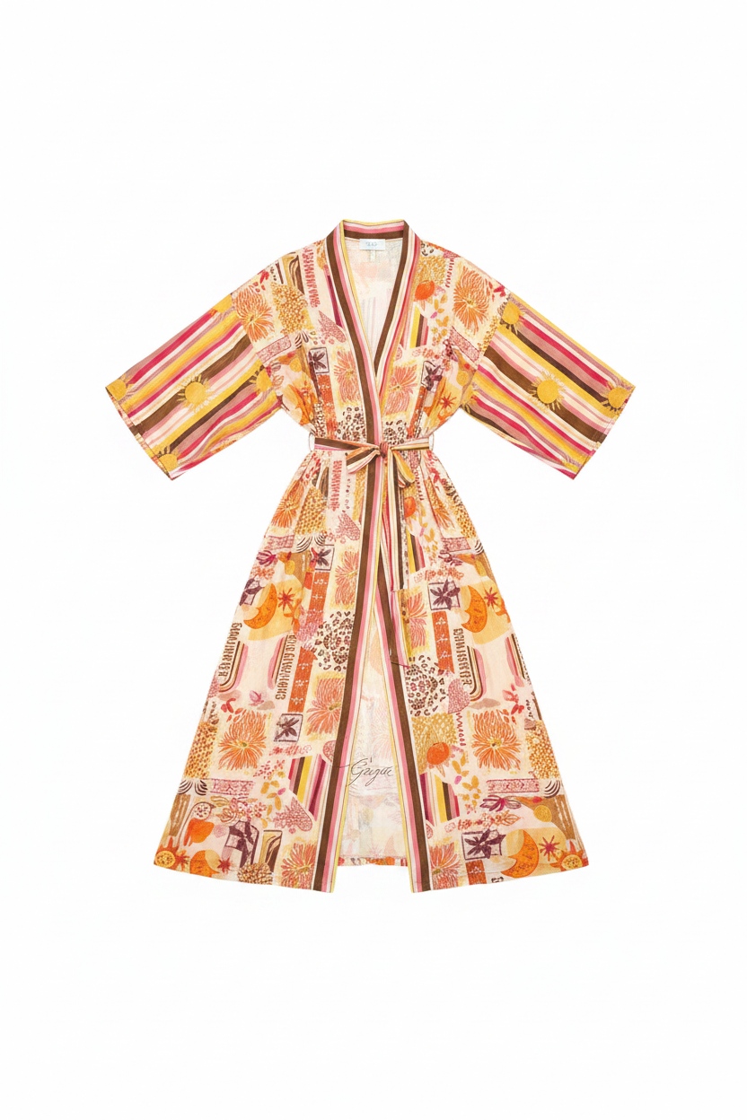 Vibrant Patterned Long Kimono Cover-up photo 1