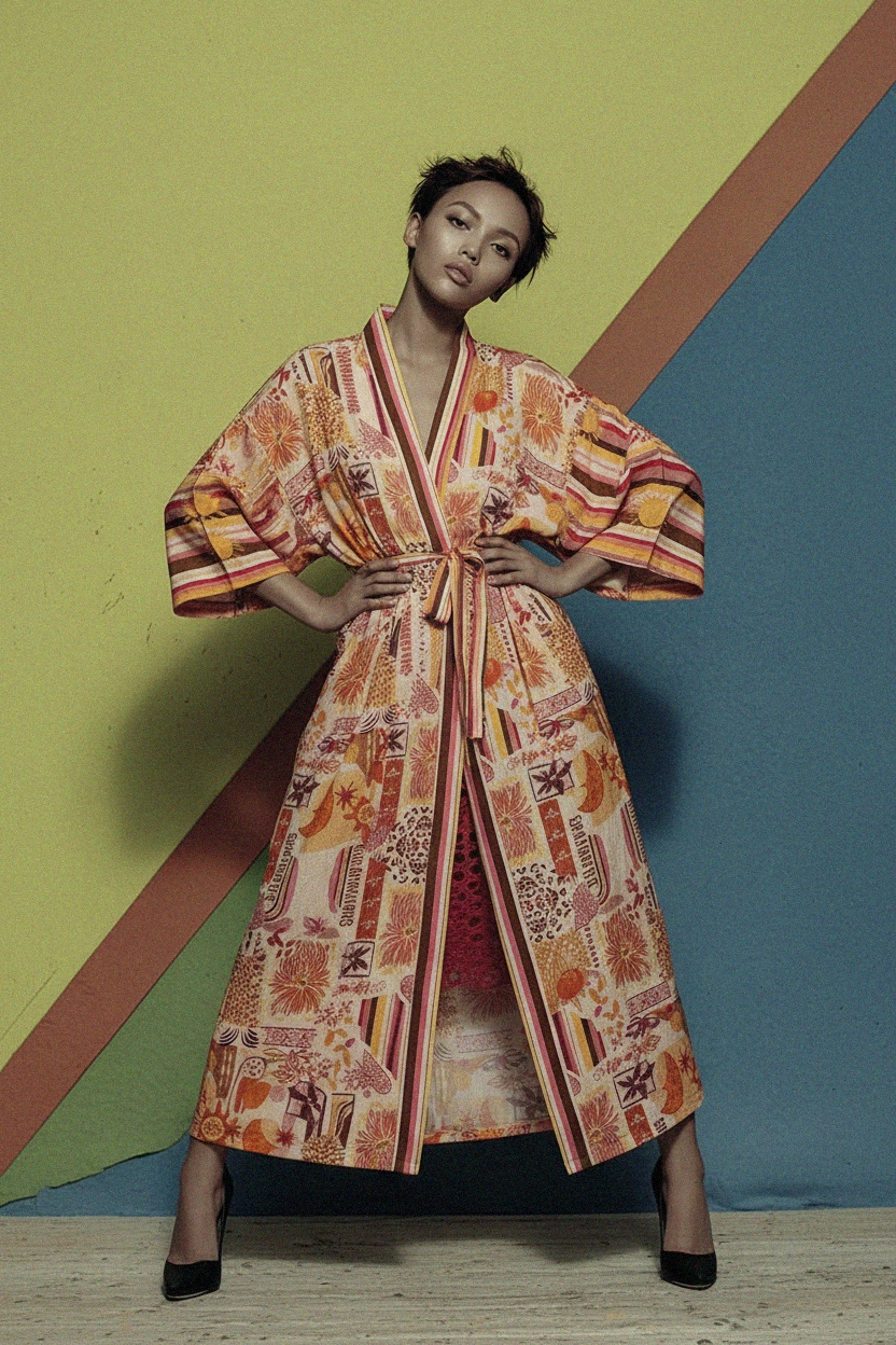 Vibrant Patterned Long Kimono Cover-up photo 2