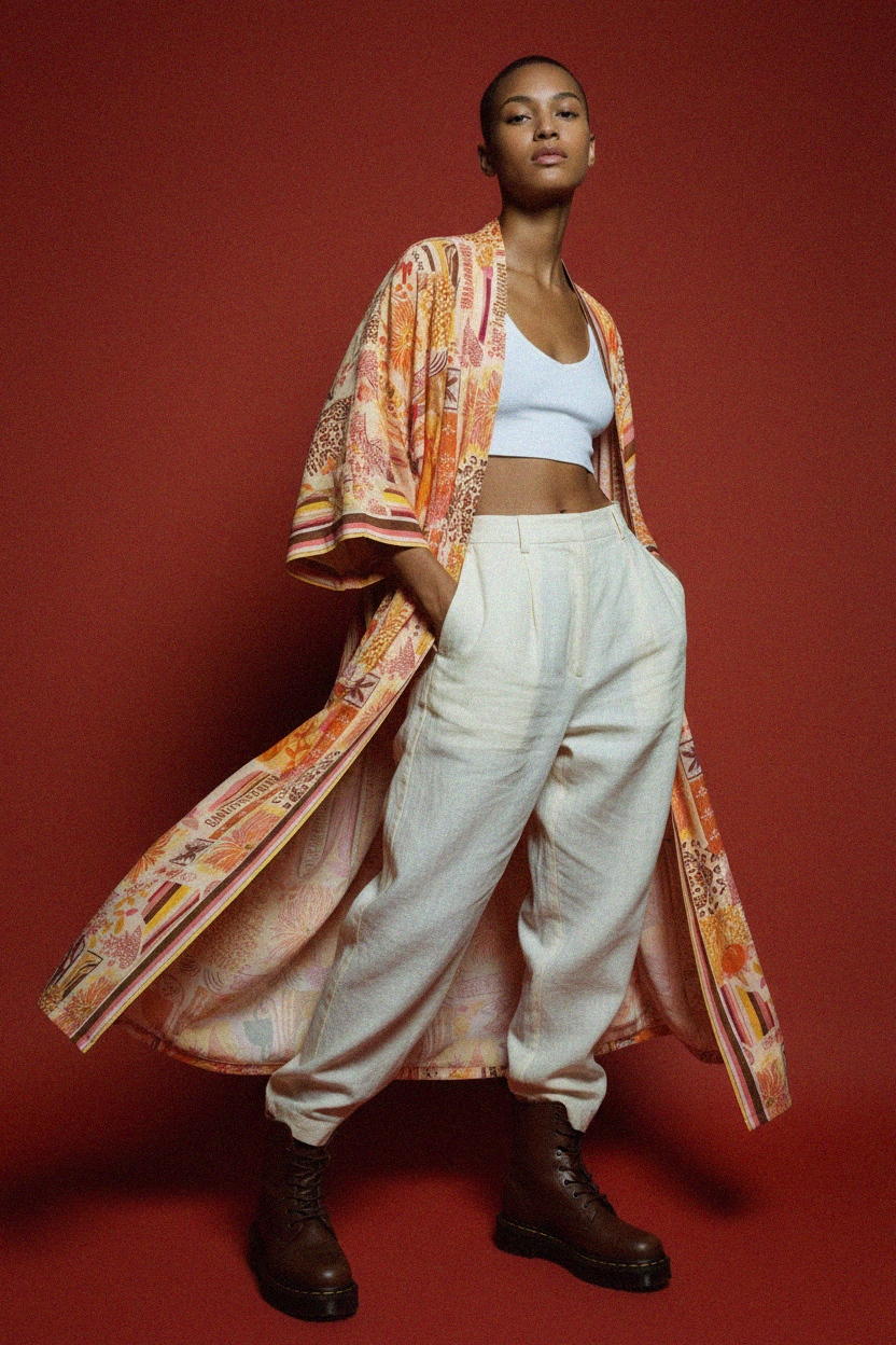 Vibrant Patterned Long Kimono Cover-up photo 3