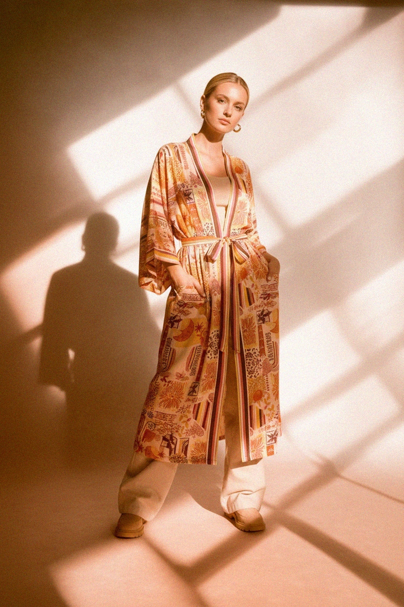 Vibrant Patterned Long Kimono Cover-up photo 4