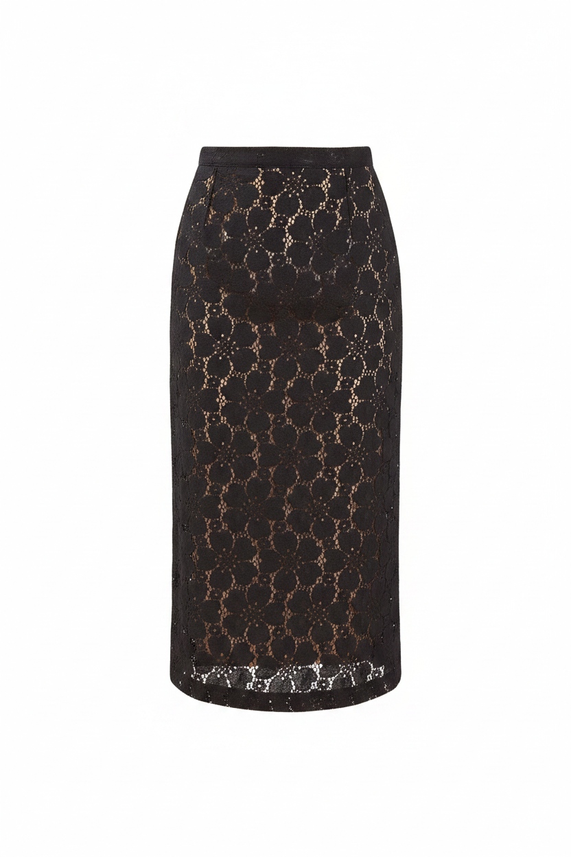 Elegant Black Lace Midi Skirt photo 1