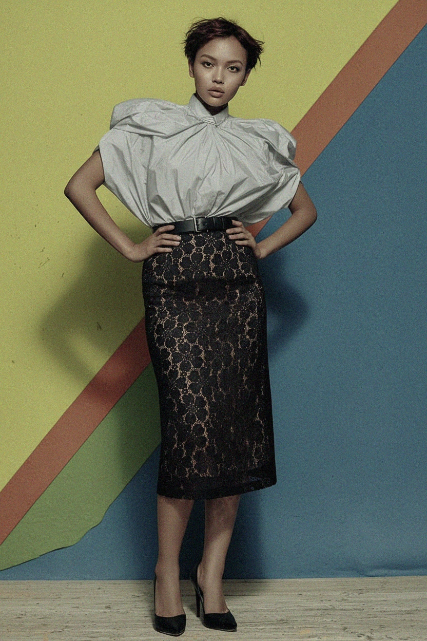 Elegant Black Lace Midi Skirt photo 2